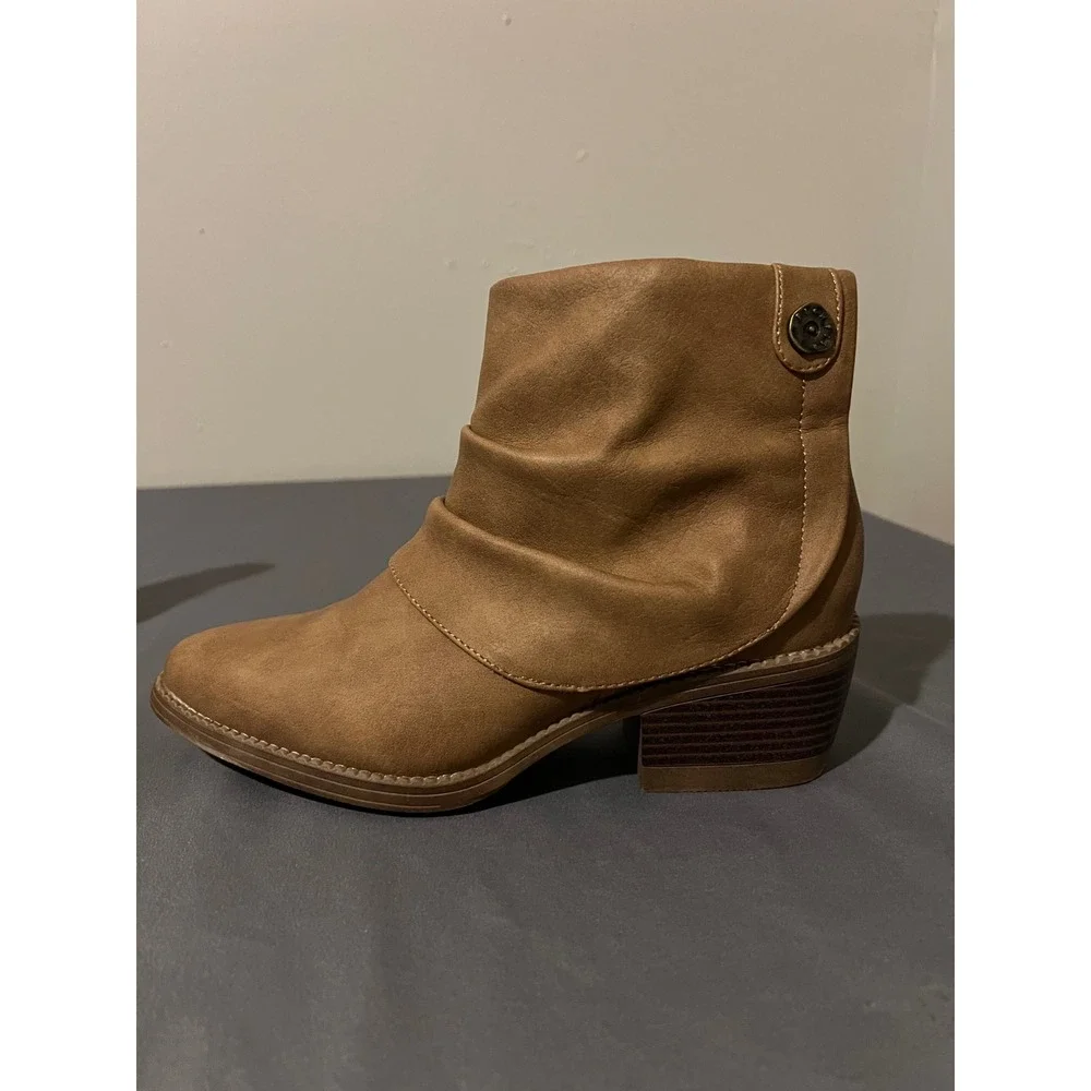 Blowfish‎ Malibu State of Mind Tan Brown Ruched Ankle Boots Womens 8 Side Zip